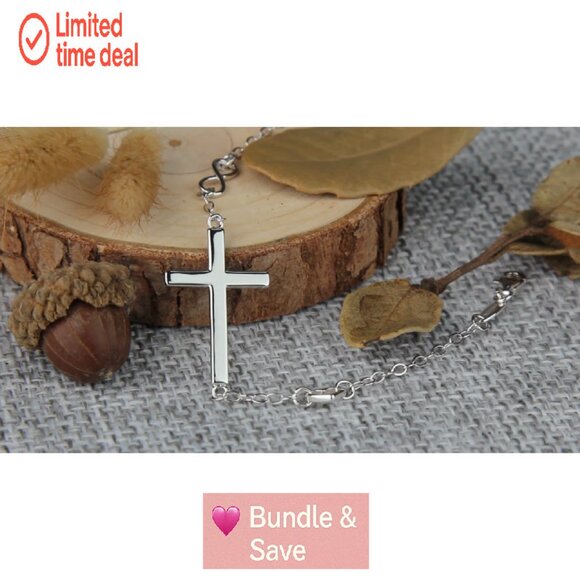 Sterling Silver Cross Infinity Heart Bracelet, 925, 21.5cm, Religious Gift - Picture 8 of 8